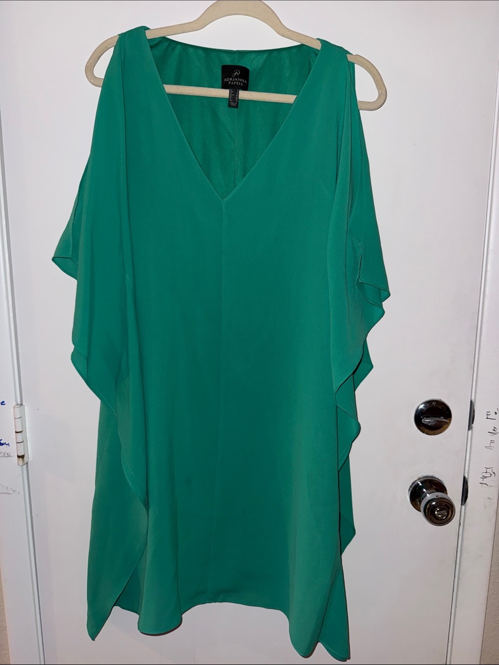 Adrianna Papell Emerald Green V-Neck Flutter Sleeve Tunic Dress